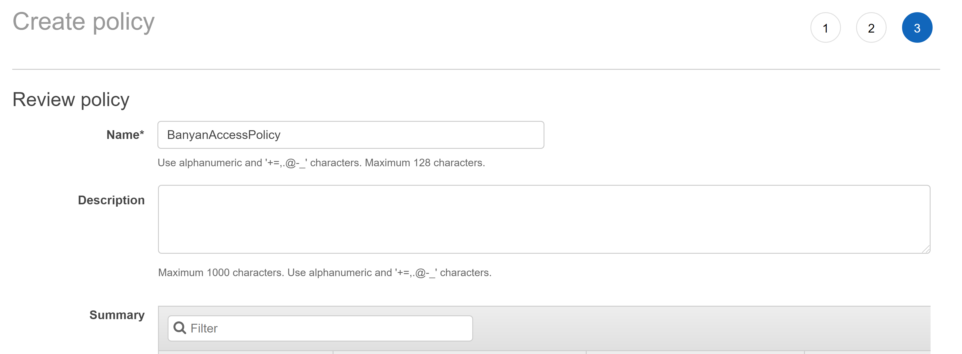 Naming the AWS IAM policy