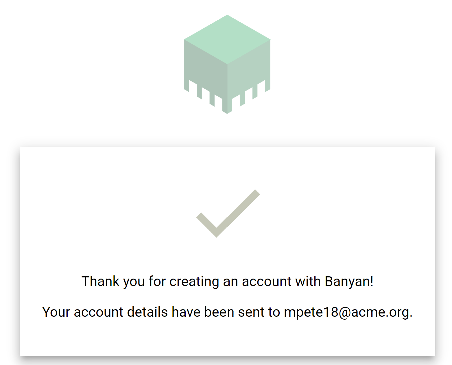 Page indicating that login details were sent to provided email